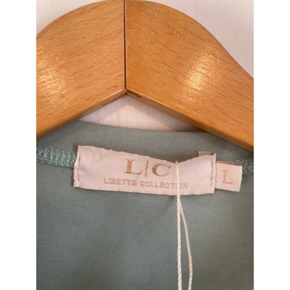 Lizette Collection short puff sleeve bodysuit green pastel stretchy Size L - Picture 4 of 7